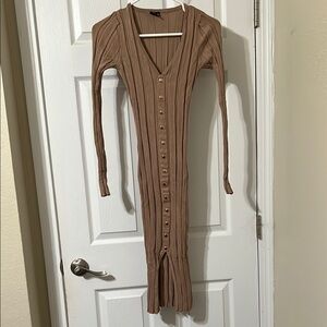 Elegant Tan Button-Down Dress